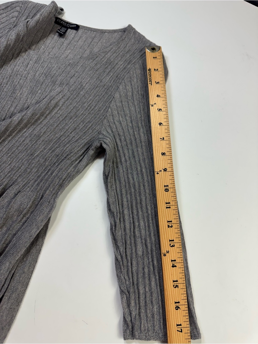 Eileen Fisher Petite M 100% Wool Ribbed Pleated A-Line Dress Gray - Picture 11 of 11